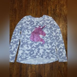 Girl's Young Hearts long sleeve shirt size 10 Unicorn glittery Pink gray tie dye